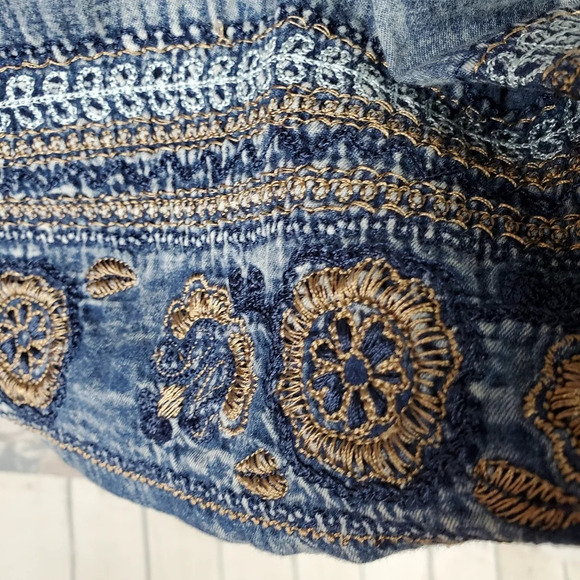 Vintage Denim A Line Skirt Stonewash  Pleats Embroidered Size Small Twee - Picture 5 of 11